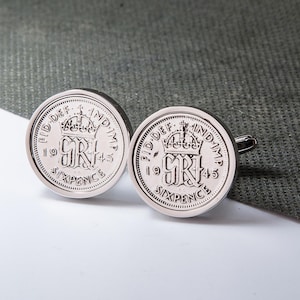1945 80th Birthday Lucky Sixpence Coin Cufflinks - Gift/Anniversary - choose your metal colour (Tails and Tails)