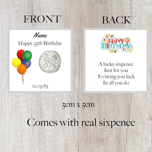 personalised lucky sixpence 55th birthday token - gift - balloon design