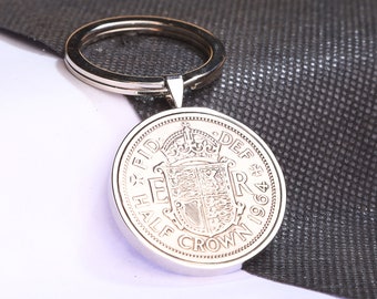 1964 60th birthday Half Crown coin Luxury keyring- English pre decimal coin