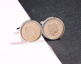 21st birthday 2003 Genuine five pence coin cufflinks-Heads & Heads