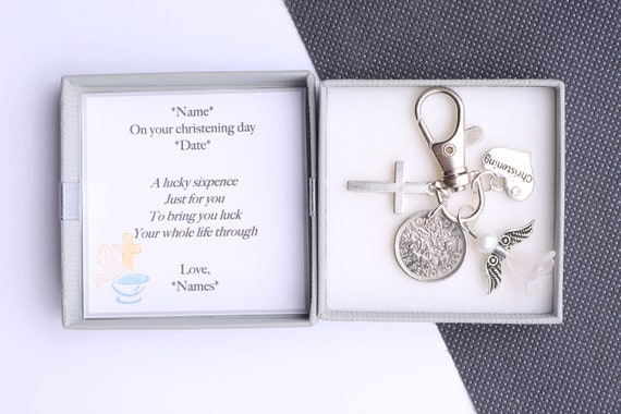 GODSON GIFT LUCKY SIXPENCE CHRISTENING GIFT IN A LOVELY GIFT BOX