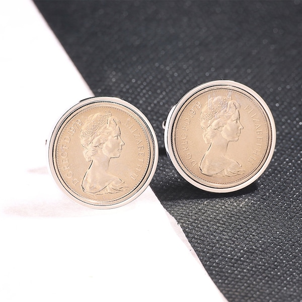 45th birthday 1979 Genuine old size 5pence  coin cufflinks-Heads & Heads