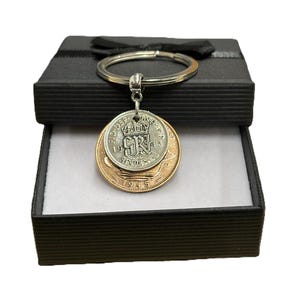 80th Birthday 1945 English half penny/sixpence  Double Keyring