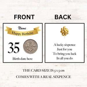 personalised lucky sixpence 35th birthday token - gift - banner design