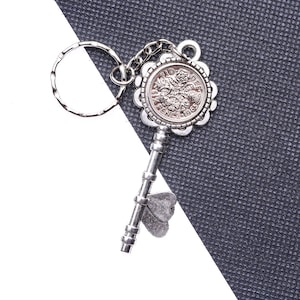 60th Birthday 1965  sixpence coin keyring key setting two hearts