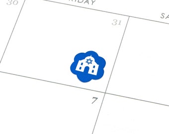 48 pegatinas para planificador de sinagoga, mini pegatinas festoneadas redondas de templo judío, recordatorio de servicio religioso/festividad, rastreador de escuela hebrea