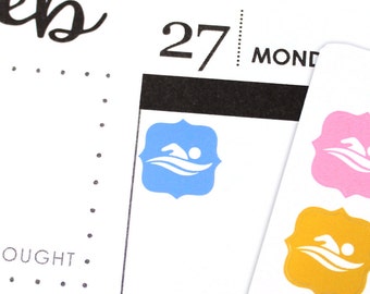 48 Swimming Icon Planner Stickers, swim practice reminder, sports tracker, fitness, swim meet, swimming class reminder, 2026 ECLP colors