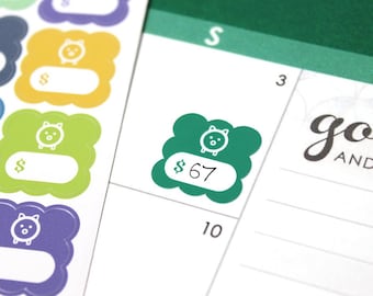 Savings Tracker Planner Stickers, 24 Piggy bank icons, Erin Condren colors