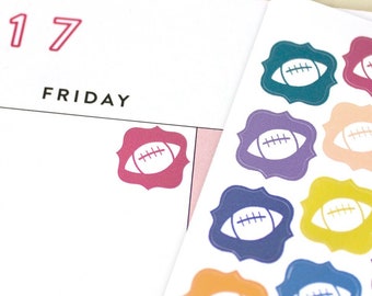48 Football Planner Stickers, football icon, NFL sports game tracker, 2026 ECLP Hexagon Bouquet colors, practice Super Bowl game reminder