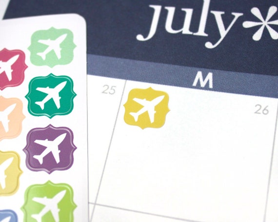 Airplane Planner Stickers, Travel Vacation Business Trip Icons (48 ct), Erin Condren Legacy Toile