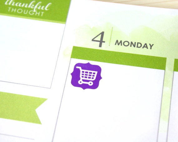 Shopping Cart Planner Stickers - Grocery Tracker, Icon Stickers (48 ct), Erin Condren colors
