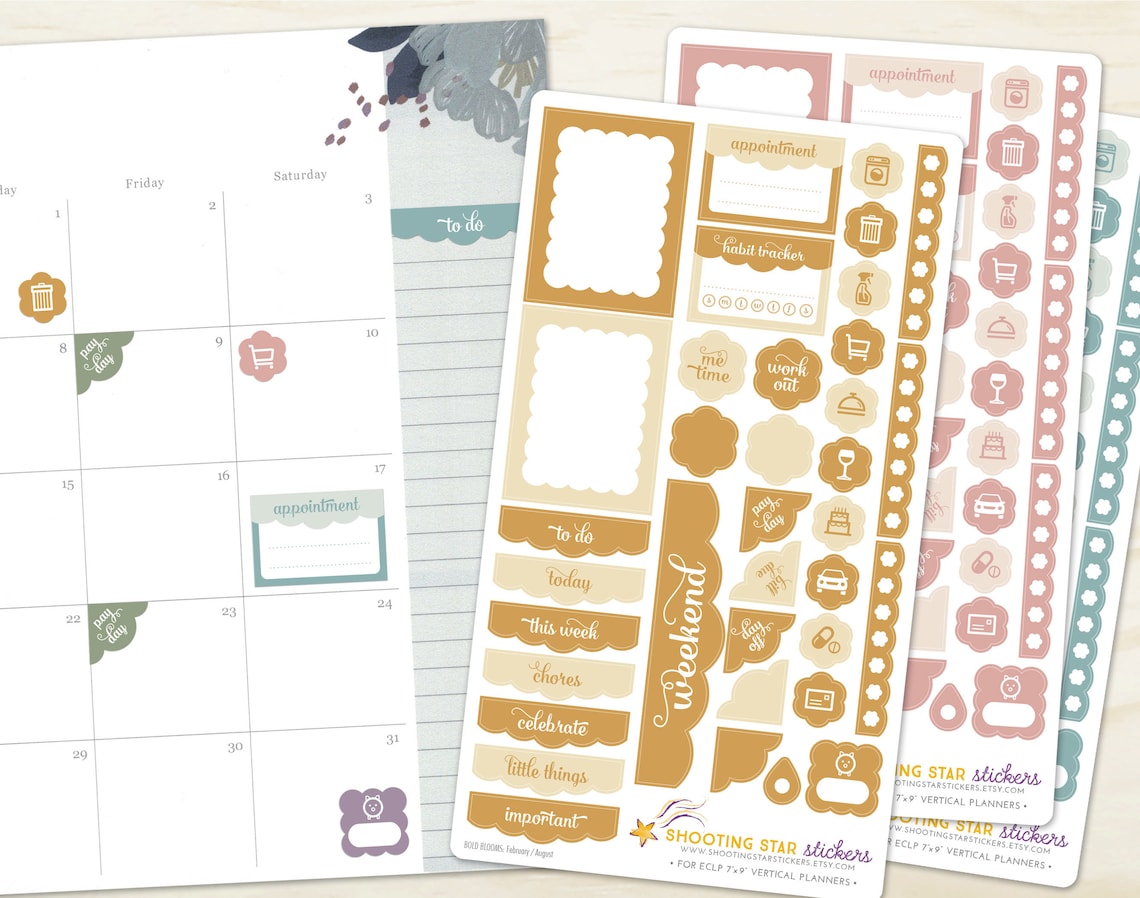 Planner Sticker Weekly Set - for ECLP Bold Blooms Vertical 7x9 Planners ...