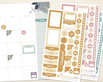 Planner Sticker Weekly Set - for ECLP Bold Blooms vertical 7x9 planners, scalloped header, corner, boxes, icons, checklist weekend banner
