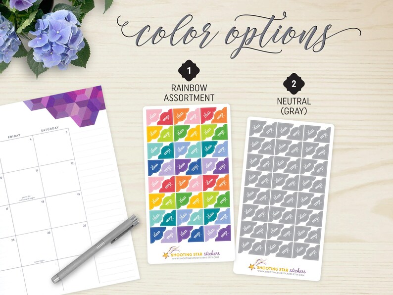 72 Class Corner Planner Stickers, colorful scalloped reminder stickers, 2025-2026 ECLP colors, school student scheduling, Hexagon, bouquet image 2