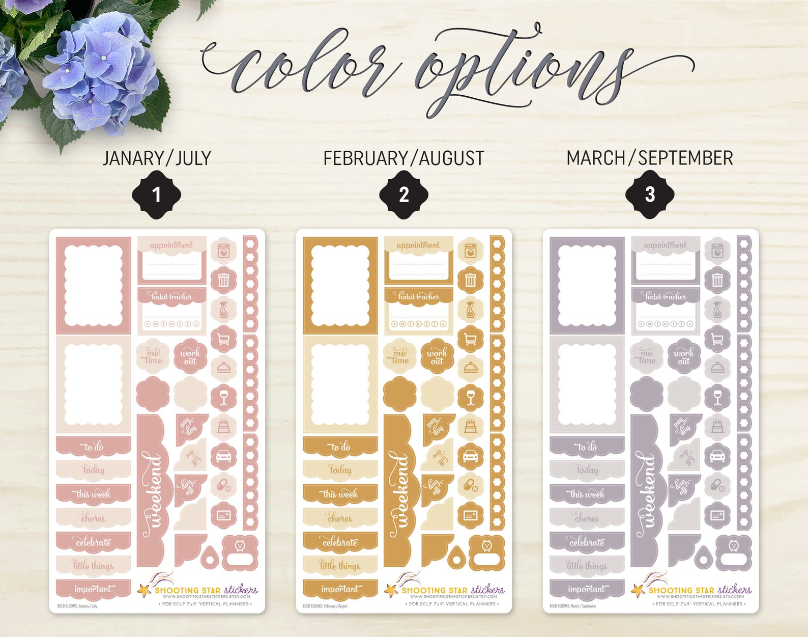 Planner Sticker Weekly Set - for ECLP Bold Blooms Vertical 7x9 Planners ...
