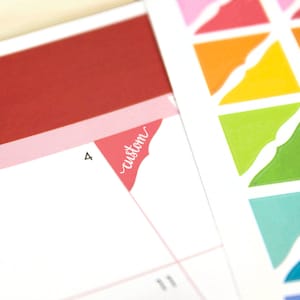 48 Custom or Blank Corner Planner Stickers, planner corners, 2025-2026 EC colors, custom text, Plum Paper, any corner, Hexagon, Bouquet