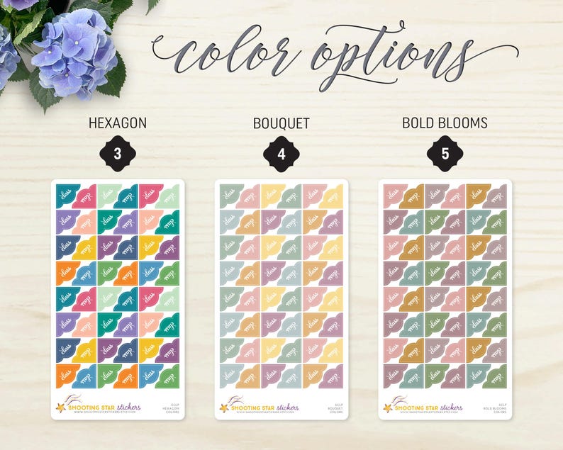 72 Class Corner Planner Stickers, colorful scalloped reminder stickers, 2025-2026 ECLP colors, school student scheduling, Hexagon, bouquet image 3