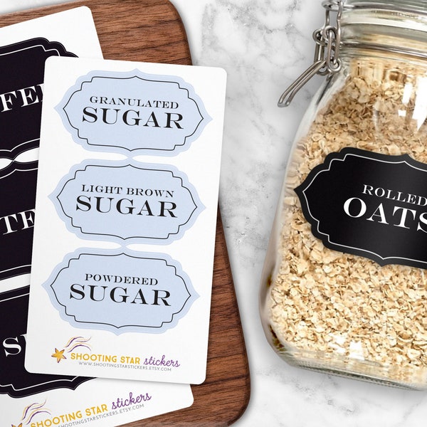 Classic Pantry Labels - waterproof vinyl stickers, customizable, choice of colors, product labels, organization or wedding favor labels