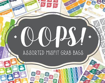 OOPS Grab Bag - Misfit Planner Sticker Assortment for ECLP, Happy Planner, Plum Planner, etc - mystery random imperfect sheets, bargain