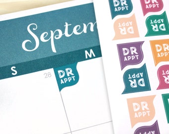 36 Doctors Appointment Corner Planner stickers - Dr Reminder, medical scheduling, 2023-24 Erin Condren colors, any top or bottom corner