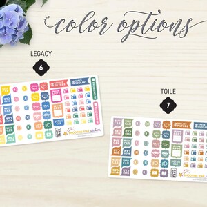 K&ouml;nnte beinhalten: Zwei Stickerb&ouml;gen mit Icons und Texten zum Thema Auto, beschriftet mit "Legacy" und "Toile". Der Text "color options" befindet sich &uuml;ber den B&ouml;gen. Die Sticker enthalten Icons f&uuml;r Waschen, Detail und Wartung.
