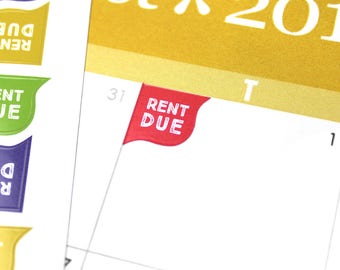 36 Rent Due Corner Planner stickers - 2025-2026 EC colors, rent reminder, landlord tenant payment tracker, any corner, functional, Evolve