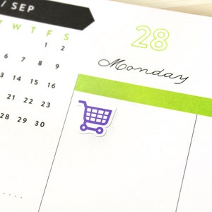 48 Shopping Cart Planner Mini Stickers - grocery reminder icons, shopping trip tracking, online food delivery, 2025-2026 ECLP, market day