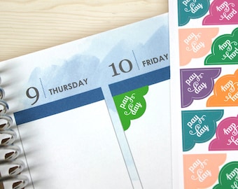 Pay Day Corner Planner Stickers (48), scalloped, finance, paycheck schedule, direct deposit tracker ECLP