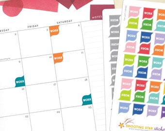 36 WORK Corner Planner stickers - work shift scheduling, work reminder, 2023-24 Erin Condren colors, any top or bottom corner, Inspire