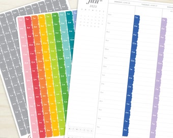 Time Strips for Erin Condren Hourly Planners - 7x9 EC daily planner, 2023-2024 EC colors, 7am - 8am - 9am start, custom hour time stickers