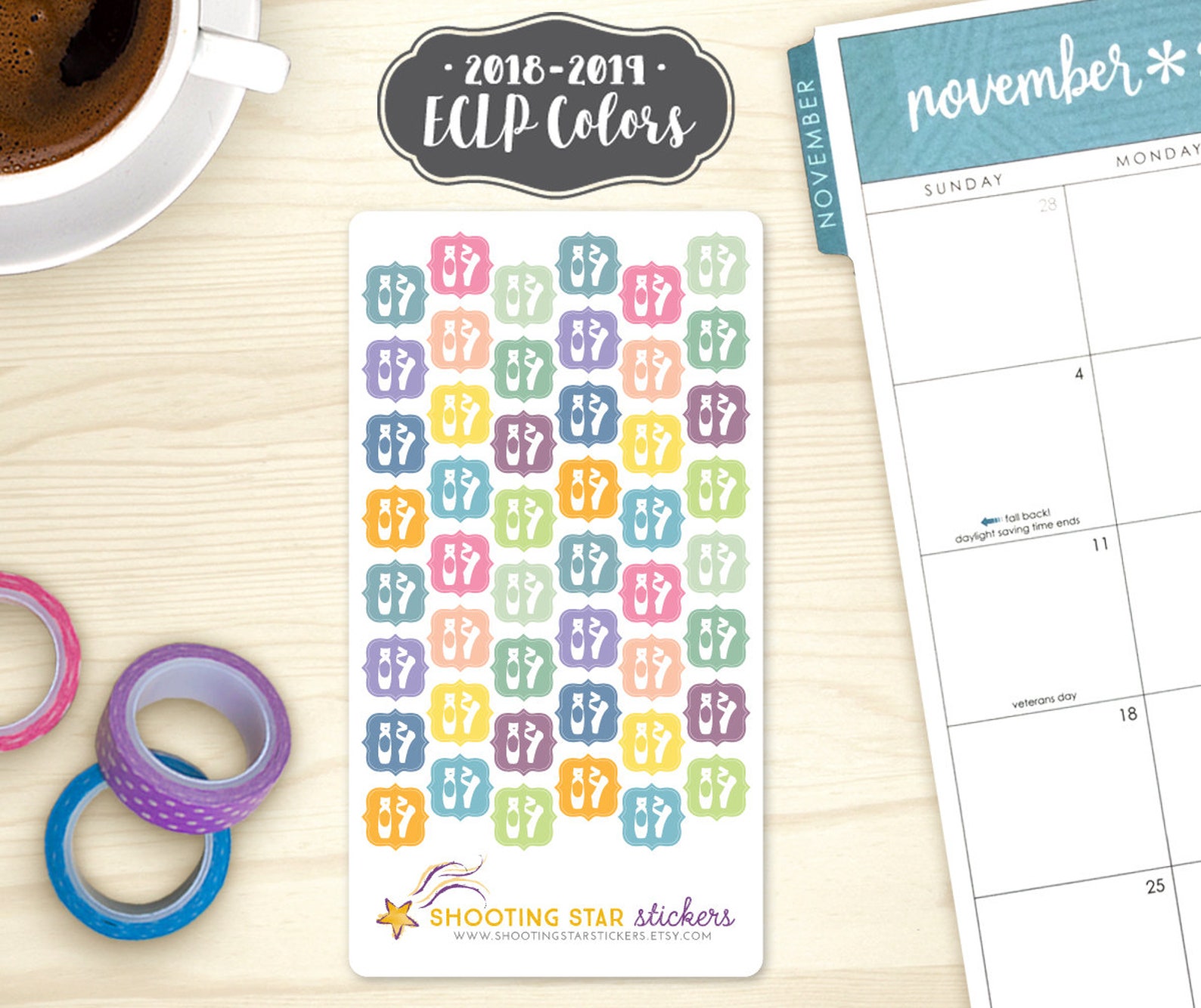 dance planner stickers - ballet shoes icons, 48 dance class reminder stickers, ballerina, lessons, rehearsal, show tracking, ecl