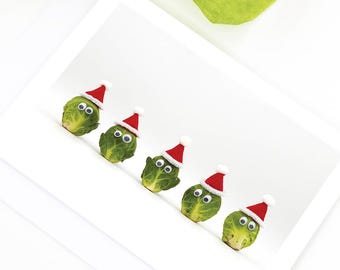 Brussels Sprouts Santa Greeting Card Set of 5