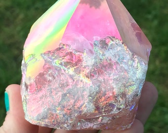 Angel Aura Rose Quartz Point-Self Standing, Polished, Natural Rough