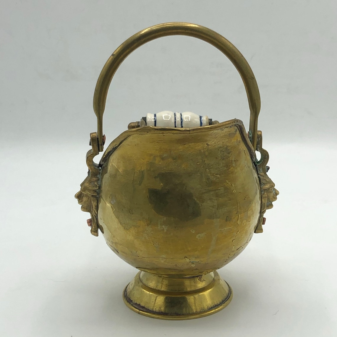 Vintage Copper Brass Small Ash Bucket with White and Blue Etsy