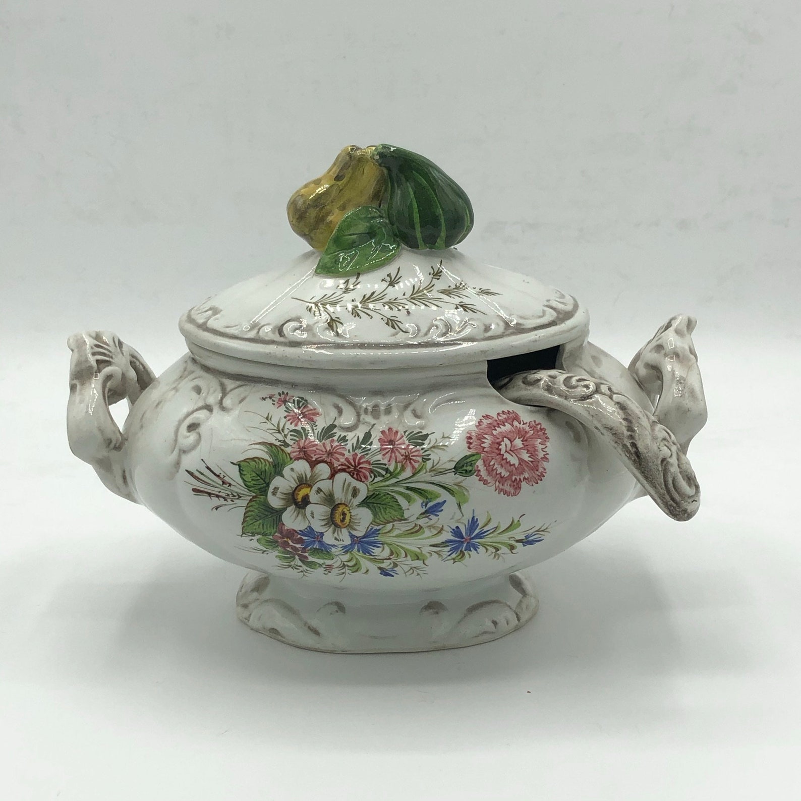 Vintage Italian Soup Tureen Floral with ladle hand Painted Etsy