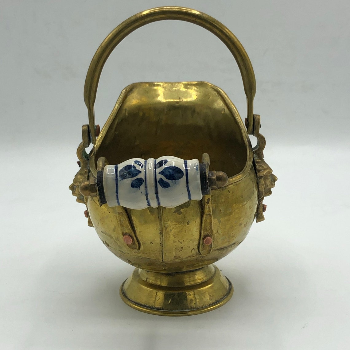 Vintage Copper Brass Small Ash Bucket with White and Blue Etsy