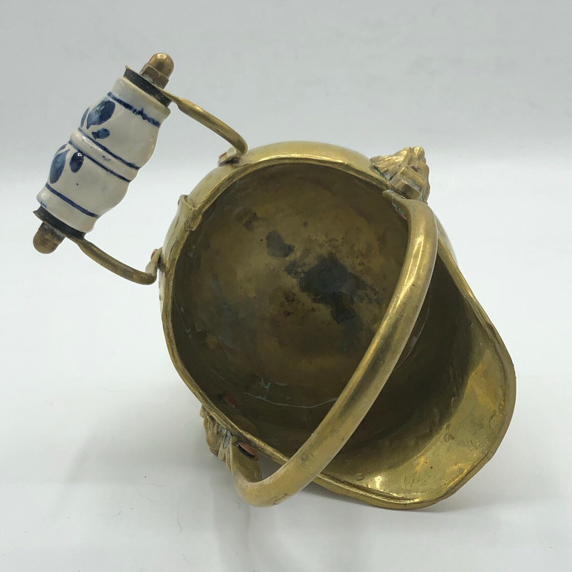 Vintage Copper Brass Small Ash Bucket with White and Blue Etsy