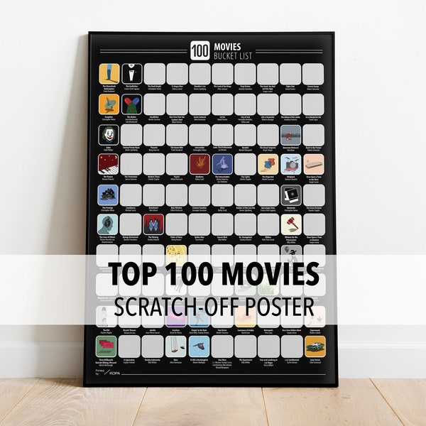 100 Movies Scratch Off Poster - Must Watch Films Poster - Premium Top Movies Bucket List Poster - A2 size