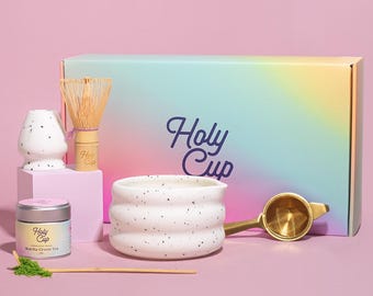 Ceremonial Matcha Gift Set – with Japanese Bamboo Whisk, Ceramic Bowl & Organic Matcha – Bubble White