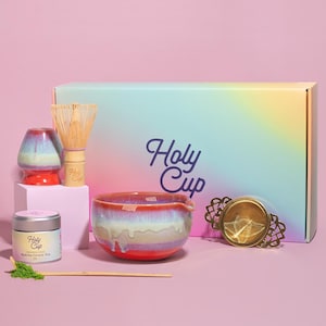 Coffret matcha de cérémonie - avec fouet japonais en bambou, bol en céramique et matcha bio - glaçage transparent