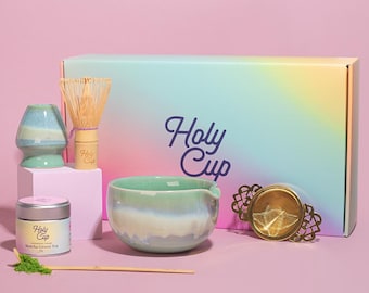 Ceremonial Matcha Gift Set – with Japanese Bamboo Whisk, Ceramic Bowl & Organic Matcha – Green Glaze