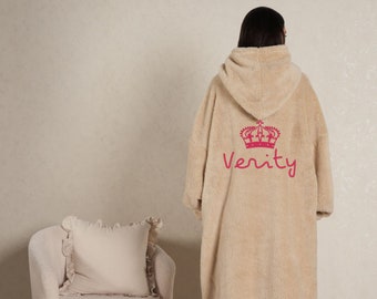 Personalised teddy blanket hoodie, Love Island vibes, His and hers robes, wedding gift, embroidered name, couples robes, Personalised hoodie