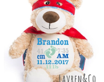 Personalised toy, Boy hero toy, Hero bear, Superhero toy, Embroidered plush toy, Named toy, Personalized gift, Hero Teddy Bear, Cubbies