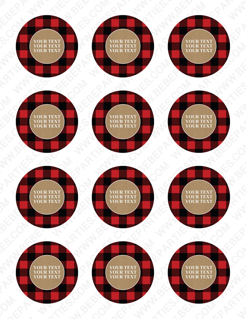 PRINTABLE Buffalo Plaid &amp; Kraft Circles 12 per page | Etsy