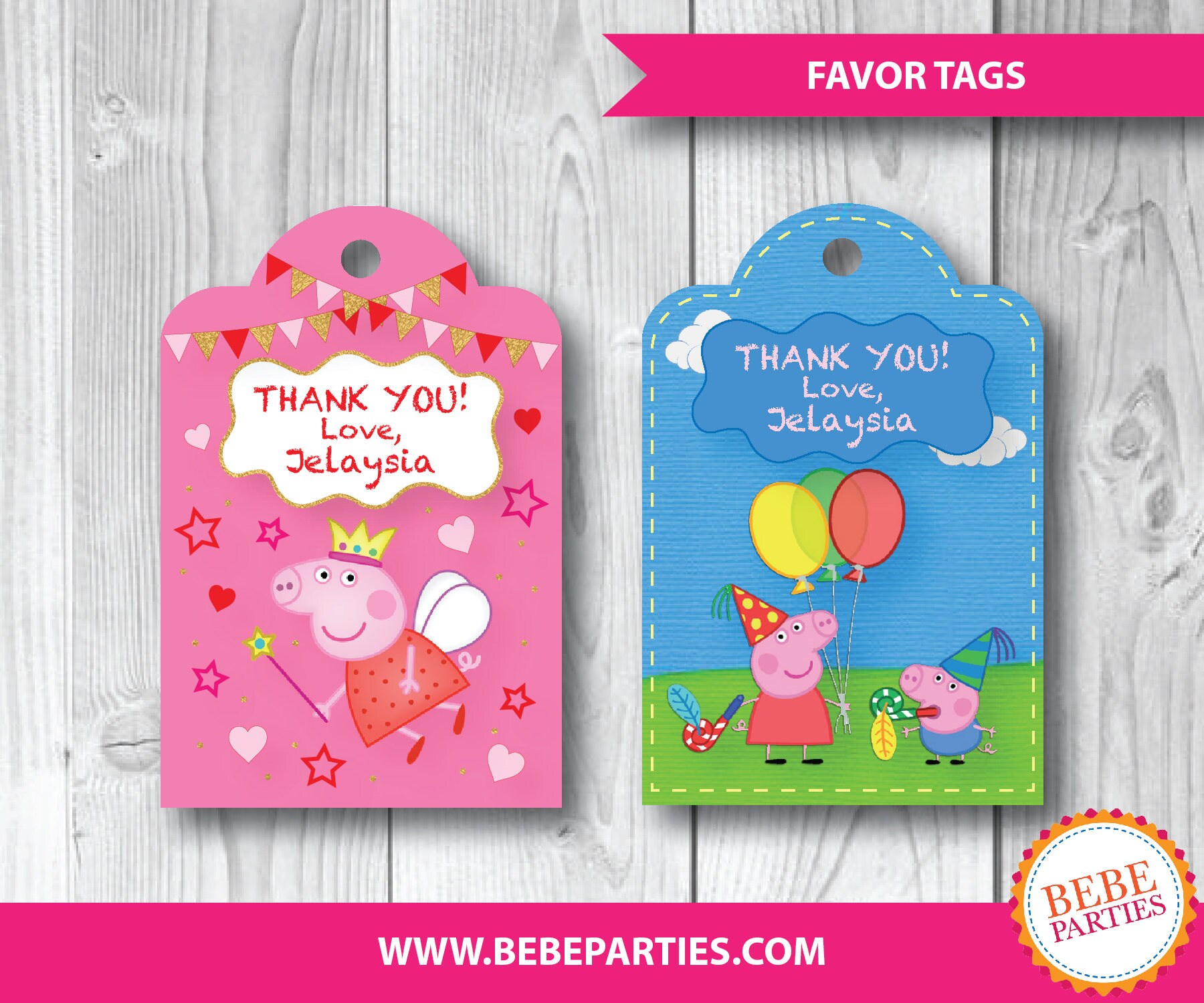 printed peppa pig favor tags set of 10 personalized with etsy