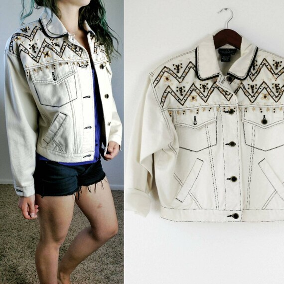 white denim jacket gold buttons