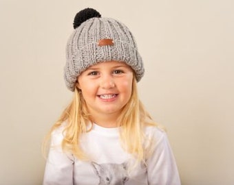 Grey Black Pom | Australian Merino Beanie | Hand Made