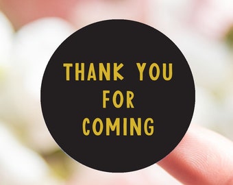 Thank you for coming to my party stickers 35 on a sheet - ready to seal party bags, sweetie cones or party decor - black and gold