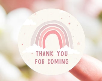 Thank you for coming to my party stickers 35 on a sheet - ready to seal party bags, sweetie cones or party decor - pastel rainbow