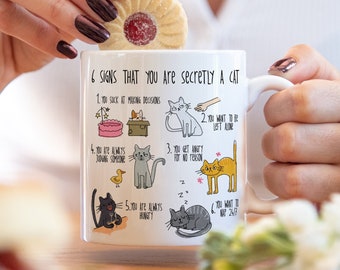 6 signes que vous êtes secrètement un chat | tasse de dame de chat fou | tasse de chat | cadeaux pour les amoureux des chats | cadeau pour amoureux des chats | mg2aa